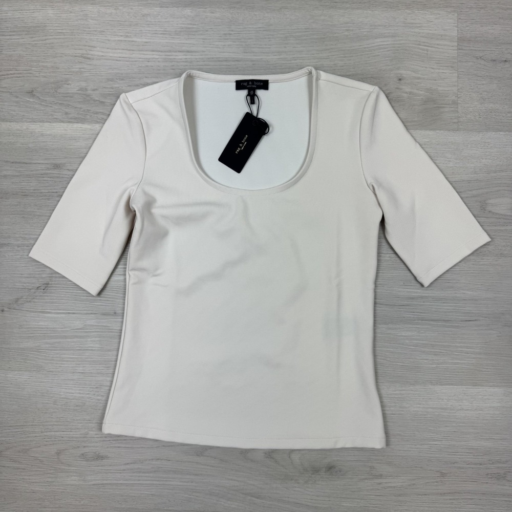 Rag and Bone Jackie Ribbed Scoopneck Short Sleeve Top Size XS Ivory $198 - Picture 3 of 5